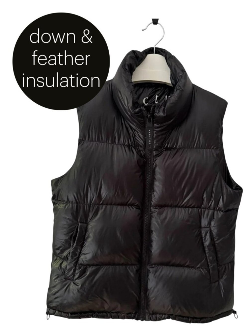 SANCTUARY Black Glossy Premium Down Puffer Vest medium